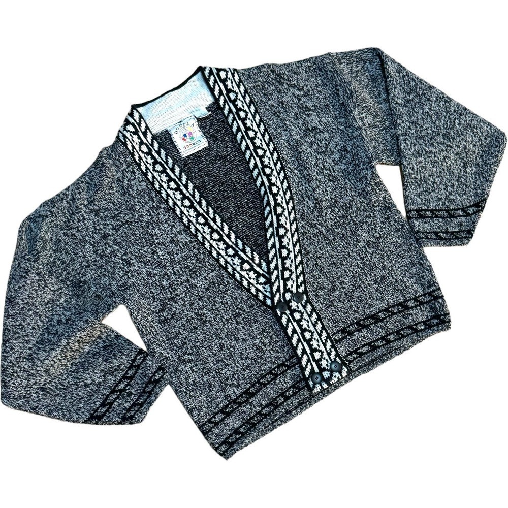 Vintage 90s Hoopla Black White Cardigan Sweater Men’s Small